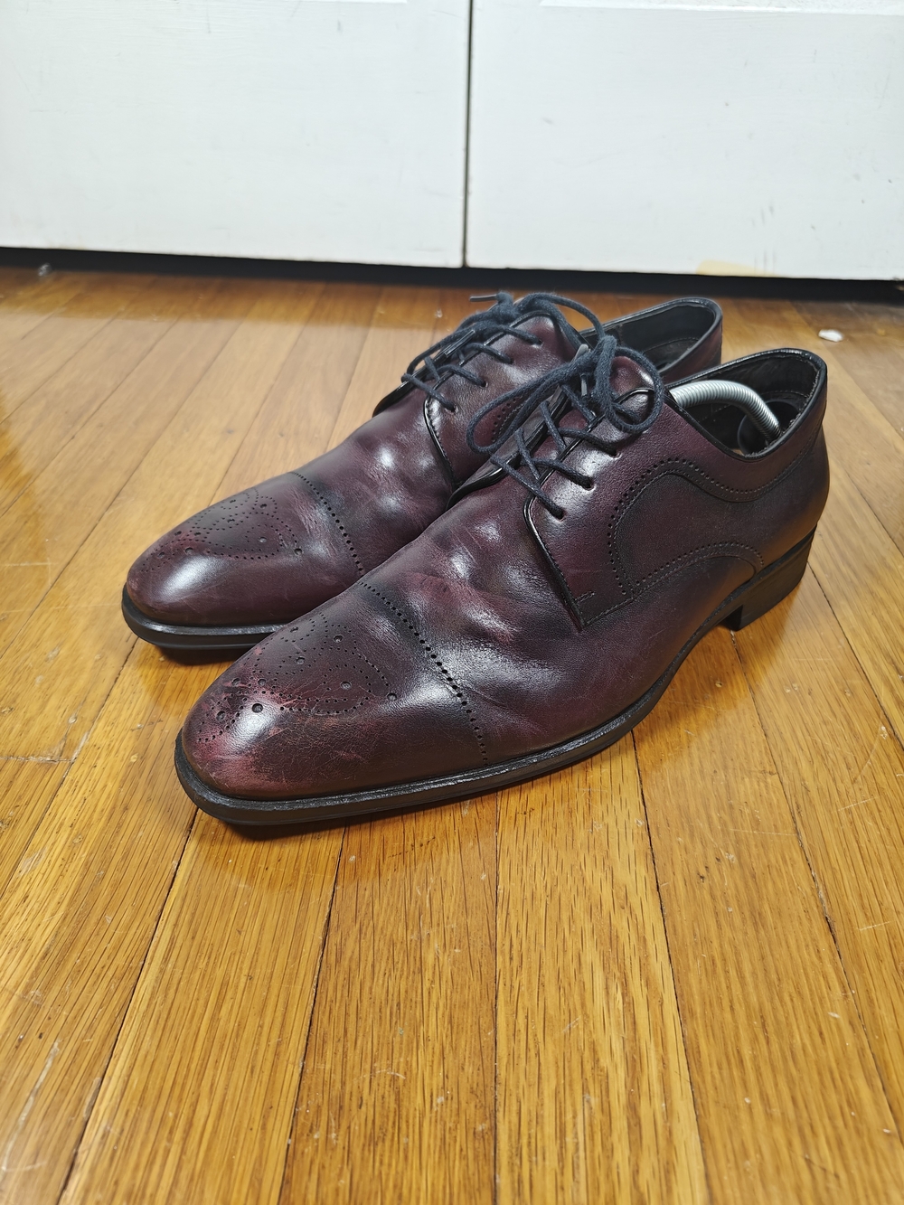 Joseph Abboud Mens 11 Burgundy Leather Taylor Cap Toe Oxford Dress Shoes